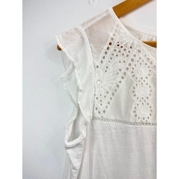 LOFT White Eyelet Flutter Sleeve Top Women's Size Medium Casual Boho Chic Beachy - Picture 5 of 8